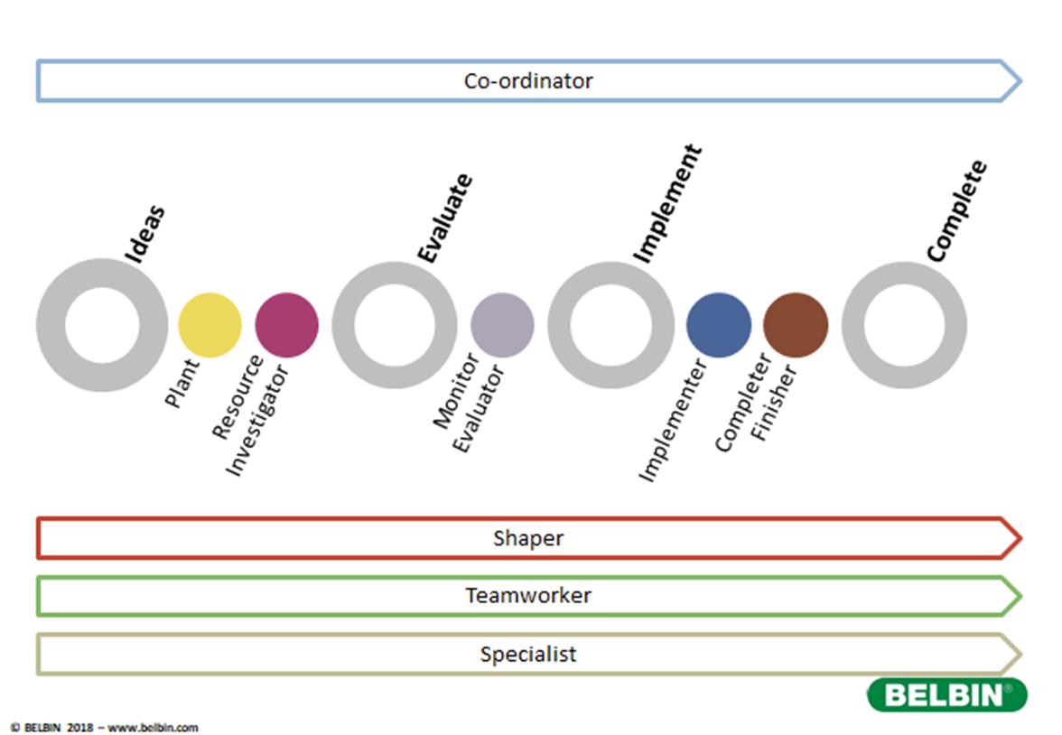 Diagram showing project stages along with Belbin Team Roles