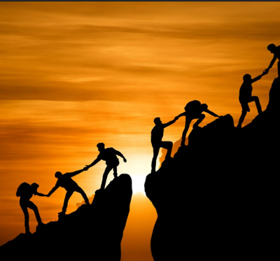 Team climbing a hill